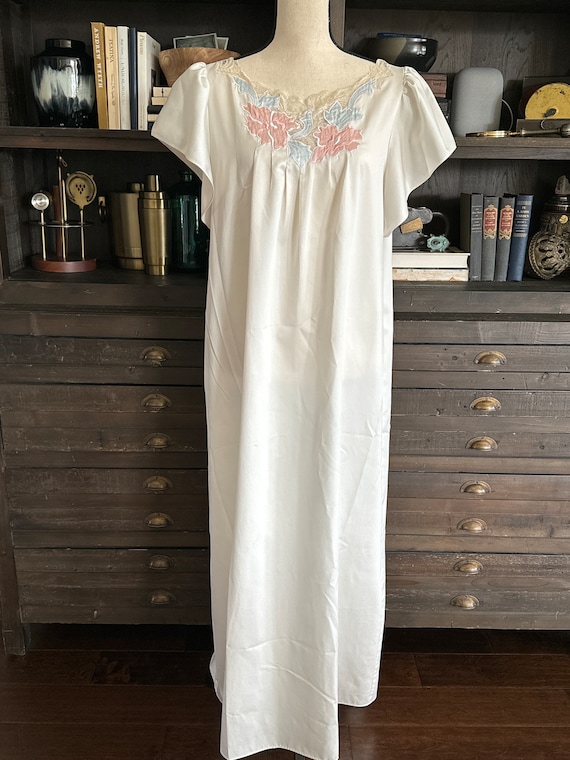 Vintage Natori ivory maxi dress gown with pastel f