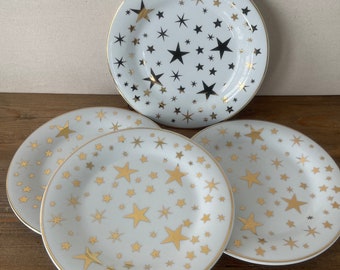 Sakura Dessert / Bread -Christmas Brunch Plates Holiday gold stars  7 - 1/2 Inch
