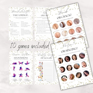 Gold Rude Hen Party Games Bundle | Instant Printable Download | Cheeky Naughty Funny Rude | Bachelorette Party | Bridal Shower | Lesbian