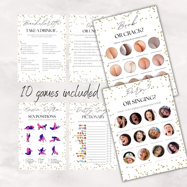Gold Rude Hen Party Games Bundle | Instant Printable Download | Cheeky Naughty Funny Rude | Bachelorette Party | Bridal Shower | Lesbian