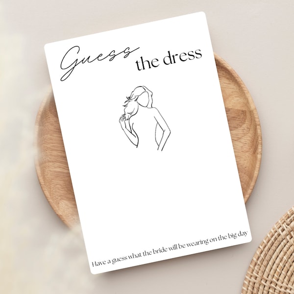 Erraten Sie das Kleid | Junggesellinnenabschiedsspiel | Digital und druckbar | Elegantes minimalistisches Design | Junggesellenabschied | Brautparty | Braut zu sein
