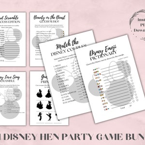 Lot de jeux de fête princesse poule | Enterrement de vie de jeune fille | Douche nuptiale | Téléchargement numérique instantané | Amour propre et amusant | Pictionnaire Mickey Minnie
