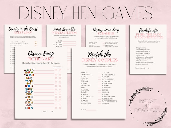 Princess Hen Party Games Bundle | Bachelorette Party | Bridal Shower | Instant Digital Download | Fun Clean Love | Pictionary Mickey Minnie