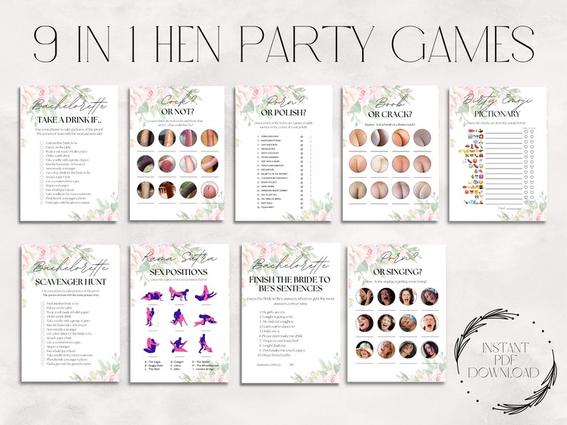 Floral Rude Hen Party Games Bundle Instant Printable - Etsy
