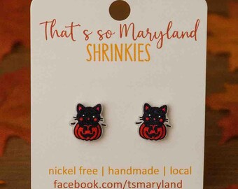 Cat Pumpkin Stud Earrings