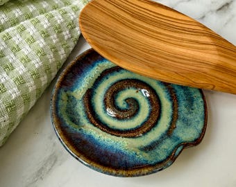 Hand Thrown Pottery | Blue Flow Spoon Rest