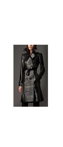 Trench coat in crocodile-effect vinyl fabric, black