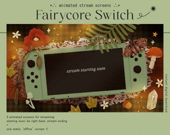 Paquete de pantallas de transmisión animadas / Superposición de Twitch / A partir de pronto, BRB, Sin conexión / Cottagecore acogedor, Switch Gamer, Hongos, Botánico oscuro