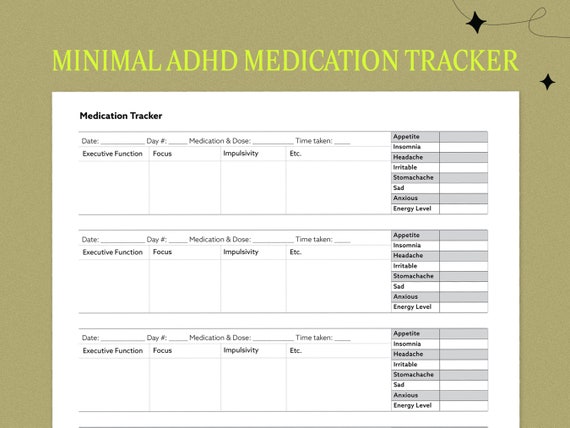 ADHD Medication Tracker Digital / Printable Worksheet, Side Effect Log