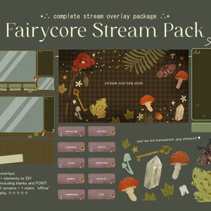 Fairycore Stream Package / Premium Twitch Overlay Pack / Animated Screens / Info Panels / Cozy Mushroom Cottagecore Dark Botanical Autumn