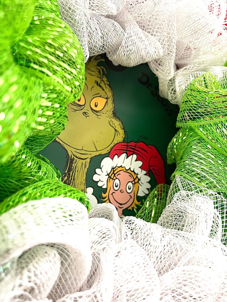 Grinch~inspired Deco Mesh Christmas Wreath and Wooden Center With the ...