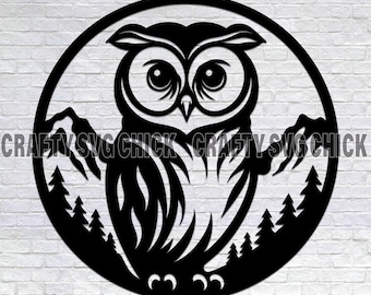 Owl Svg, Mountains Svg, Owl Dxf, Mountains Dxf, Cricut Cut File, Plasma Cut File, Glowforge Svg File, Metal Sign Cut File, Cnc Cut Files
