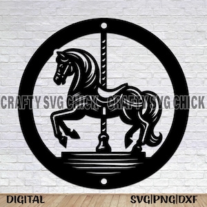 Karussell-Pferd-Svg, Karussell-Pferd Png, Karussell-Pferd Dxf, Glowforge-Svg-Datei, Glowforge-Svg-Datei, Metallschild-Datei, Cnc-Schnitt-Datei