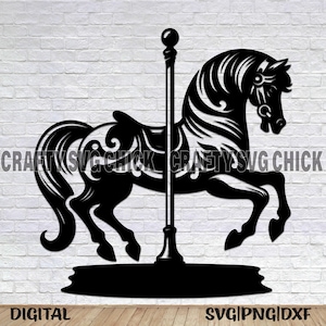 Karussell-Pferd-Svg, Karussell-Pferd Png, Karussell-Pferd Dxf, Glowforge-Svg-Datei, Glowforge-Svg-Datei, Metallschild-Datei, Cnc-Schnitt-Datei