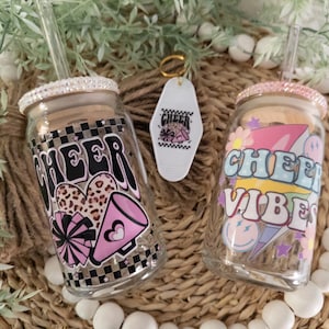 Cheer Vibes Glass Can| Cheer Glass Can, Cheer Vibes Cup, Cheer Retro Motel Keychain, Cute Cheer Iced Coffee Cup, Gift for Cheer Mom