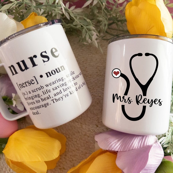 Personalized Nurse Mug, Tumbler, Stethoscope Coffee Cup, Medical Professional Gift