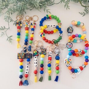 Autism Awareness Keychain: Silicone Beads, Tassel Bag Tag image 1