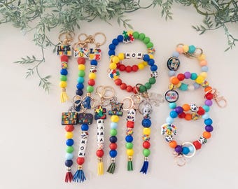 Autism Awareness Keychain: Silicone Beads, Tassel Bag Tag