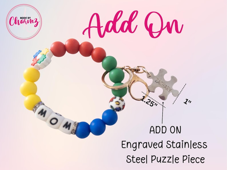 Autism Awareness Keychain: Silicone Beads, Tassel Bag Tag image 5