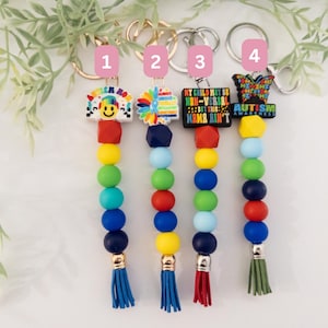Autism Awareness Keychain: Silicone Beads, Tassel Bag Tag image 2