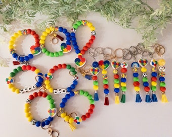 Autism Awareness Keychain| Autism Wristlet, Silicone Beads Keychain, Silicone beads wristlet, Autism Awareness, Keys Accessories