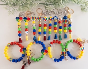 Autism Awareness Silicone Bead Keychain/Wristlet: Backpack Tag, Key Accessories