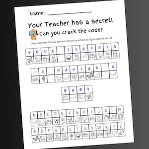 Könnte beinhalten: Ein ausdruckbares Arbeitsblatt mit einer Codeknack-Aktivität für Kinder. Das Arbeitsblatt zeigt ein Raster mit Bildern verschiedener Objekte, wie z. B. einer Ente, einer Banane, einer Blume und einem Fahrrad. Das Ziel ist es, den Schlüssel unten zu verwenden, um die Buchstaben auszufüllen und die geheime Botschaft zu entschlüsseln.