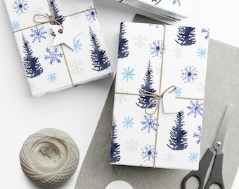 Winter Trees and Snowflake Gift Wrap, Winter Wrapping Sheets, Present Decor, Gift Packaging