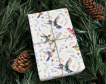 Pastel Hummingbird and Wildflower Gift Wrap, Birthday, Hummingbird Wrapping Sheets, Present Decor, Gift Packaging