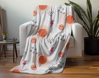 Basketball Velveteen Blanket: Preppy Sports Decor