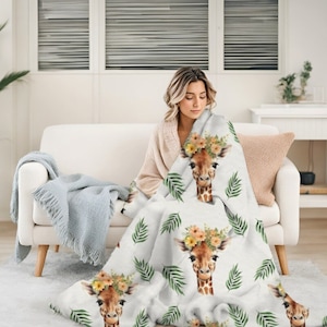 Flower-Crowned Giraffe Light Velveteen Blanket