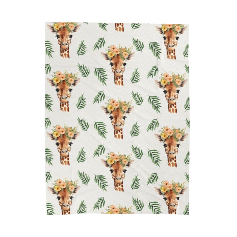 Flower-Crowned Giraffe Light Velveteen Blanket image 6