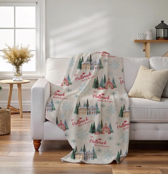 Velveteen Hallmark Movie Watching Blanket, Winter Scene Cozy Plush