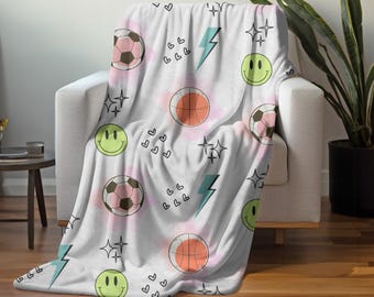 Customizable Sports Velveteen Blanket, Preppy Tween Gift