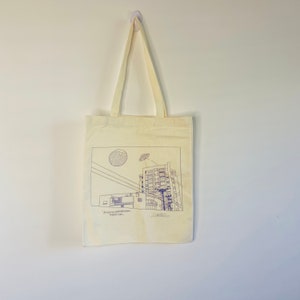 street view tote bag Ramat Gan-premium quality, minimalistic, clean girl, canvas, buildings, architecture, sketchy, aesthetic, Pinterest
