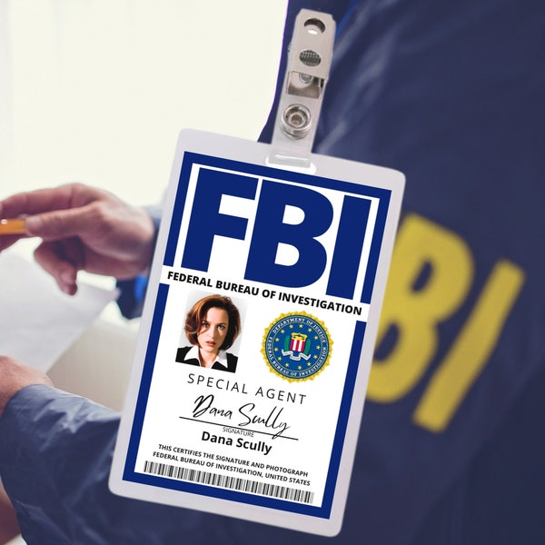 PRINTABLE X-FILES Id, Dana Scully Id badge, FBI Id, Cosplay accessories, Replica, Id card, Name badge, Secret agent badge, Halloween