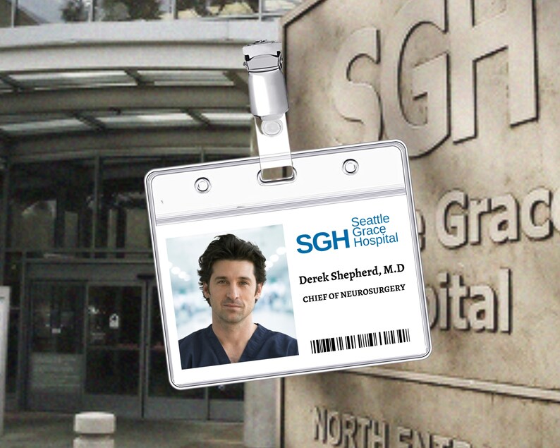PRINTABLE DEREK SHEPHERD Id Badge Seattle Greys Hospital Etsy