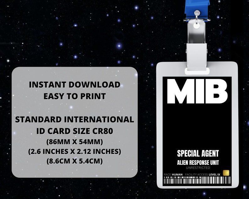 PRINTABLE Men in Black ID Card Badge Special Agent Cosplay Costume Name