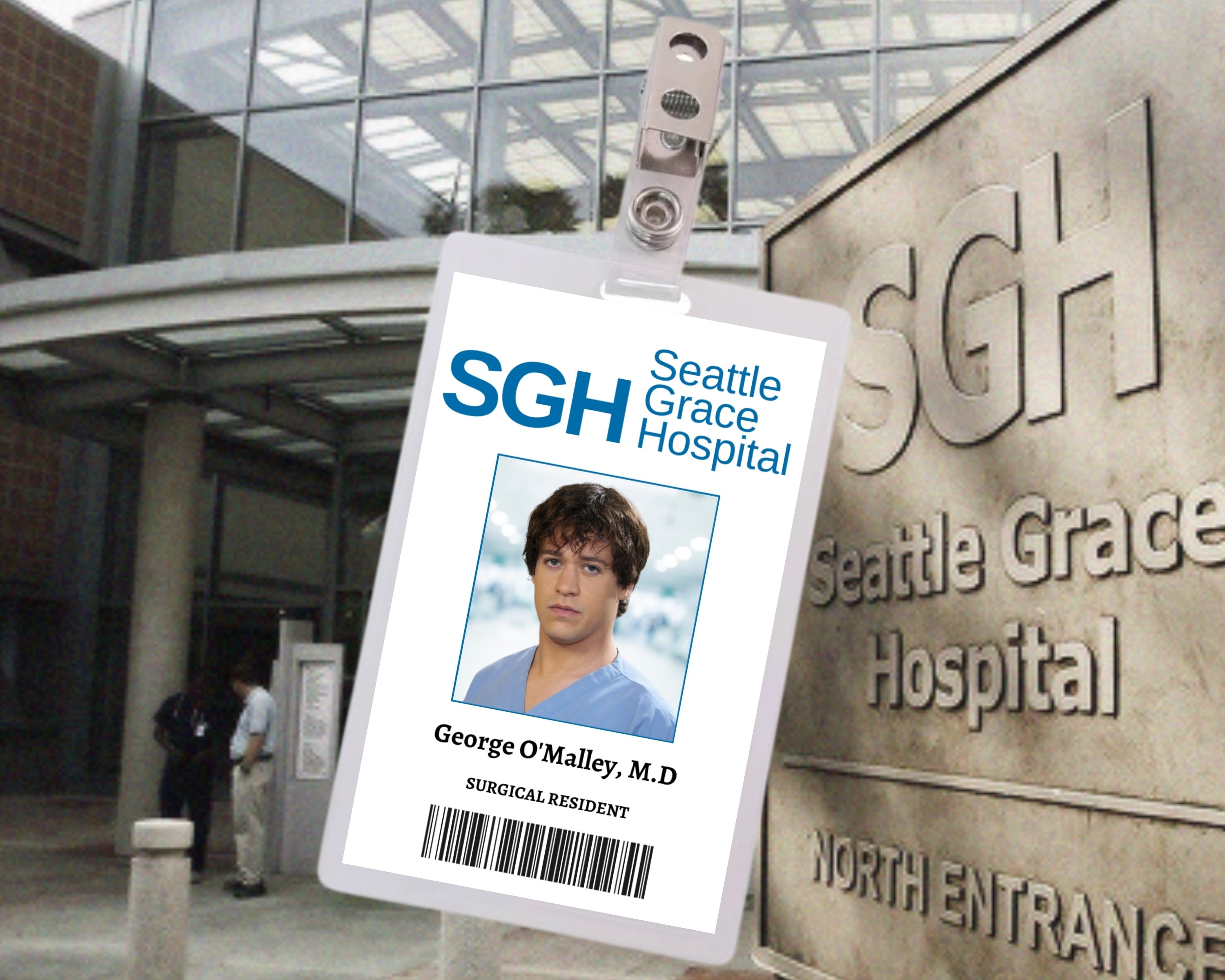 PRINTABLE George O'Malley Surgical Resident id, Seattle Greys Hospital,  Greys Anatomy, Cosplay, id card, id badge, Name badge, Replica