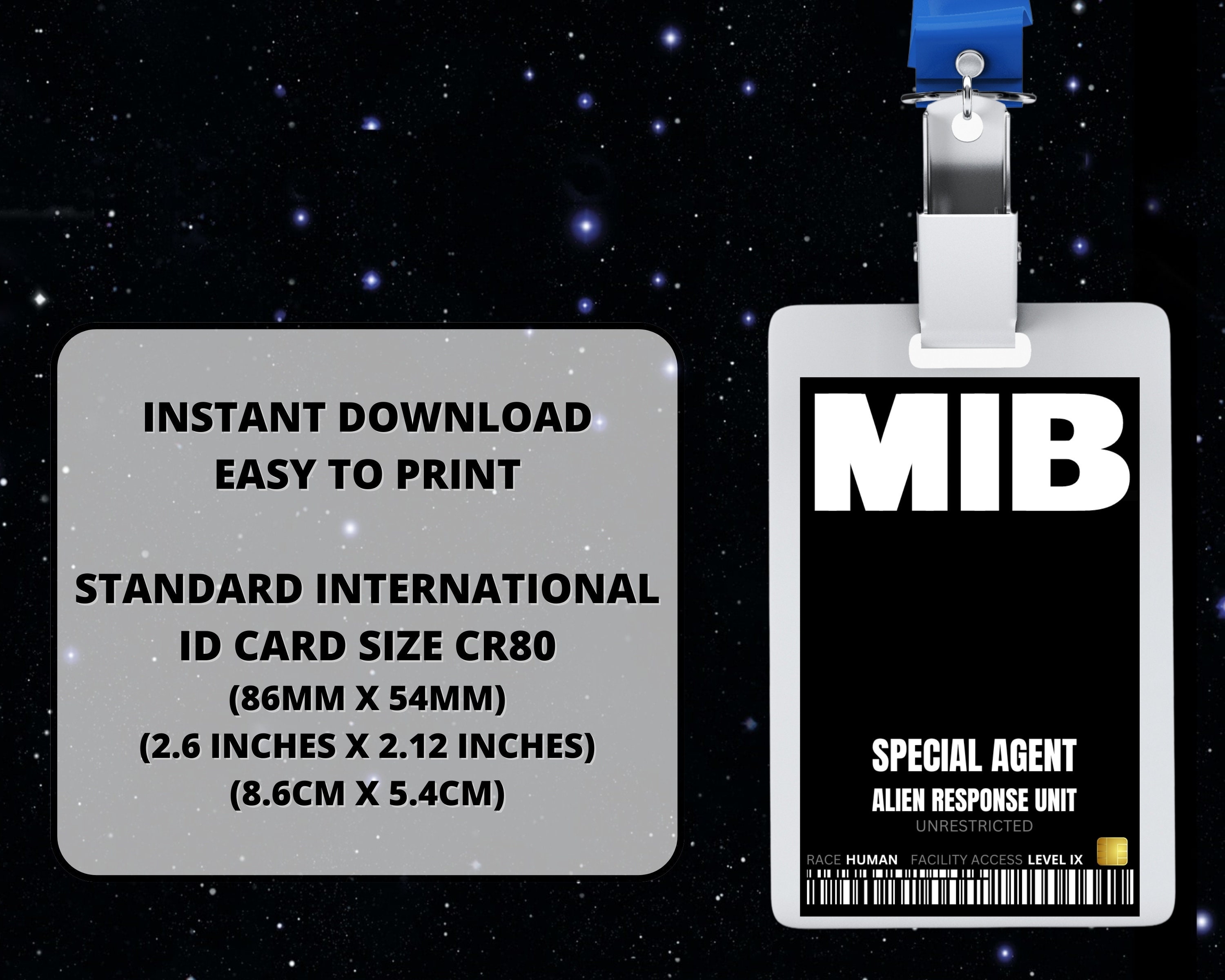 PRINTABLE Man In Black ID Card Badge Special Agent Etsy