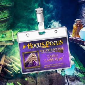 DRUCKBARE HOCUS POCUS Sarah Sanderson Hexenlizenz, Id, Halloween, Cosplay Zubehör, Replik, Id-Karte, Namensschild, Kostüm, Kostüm