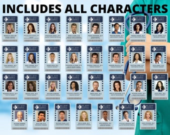 PRINTABLE Grey's Anatomy Set, Includes all 31 key characters, Id cards, Seattle Grace, Mercy, West, Grey Sloan, Memorial, Cosplay, Id badge,