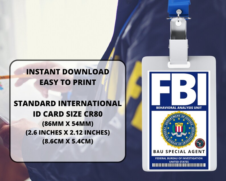 PRINTABLE FBI BAU Special Agent Id Badge Cosplay Etsy