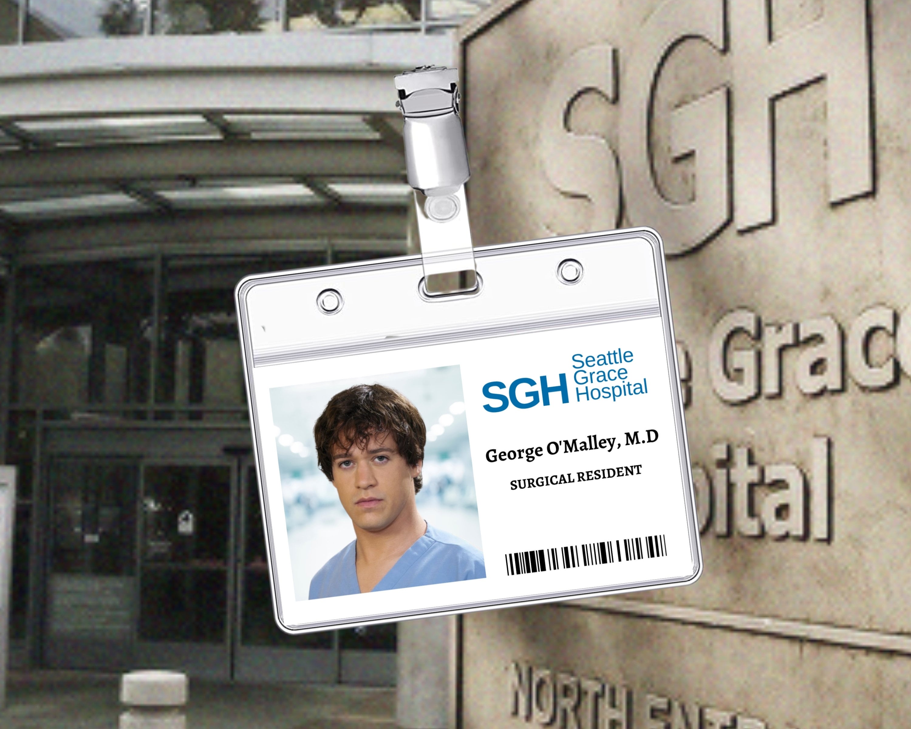 PRINTABLE George O'Malley Surgical Resident id, Seattle Greys Hospital,  Greys Anatomy, Cosplay, id card, id badge, Name badge, Replica