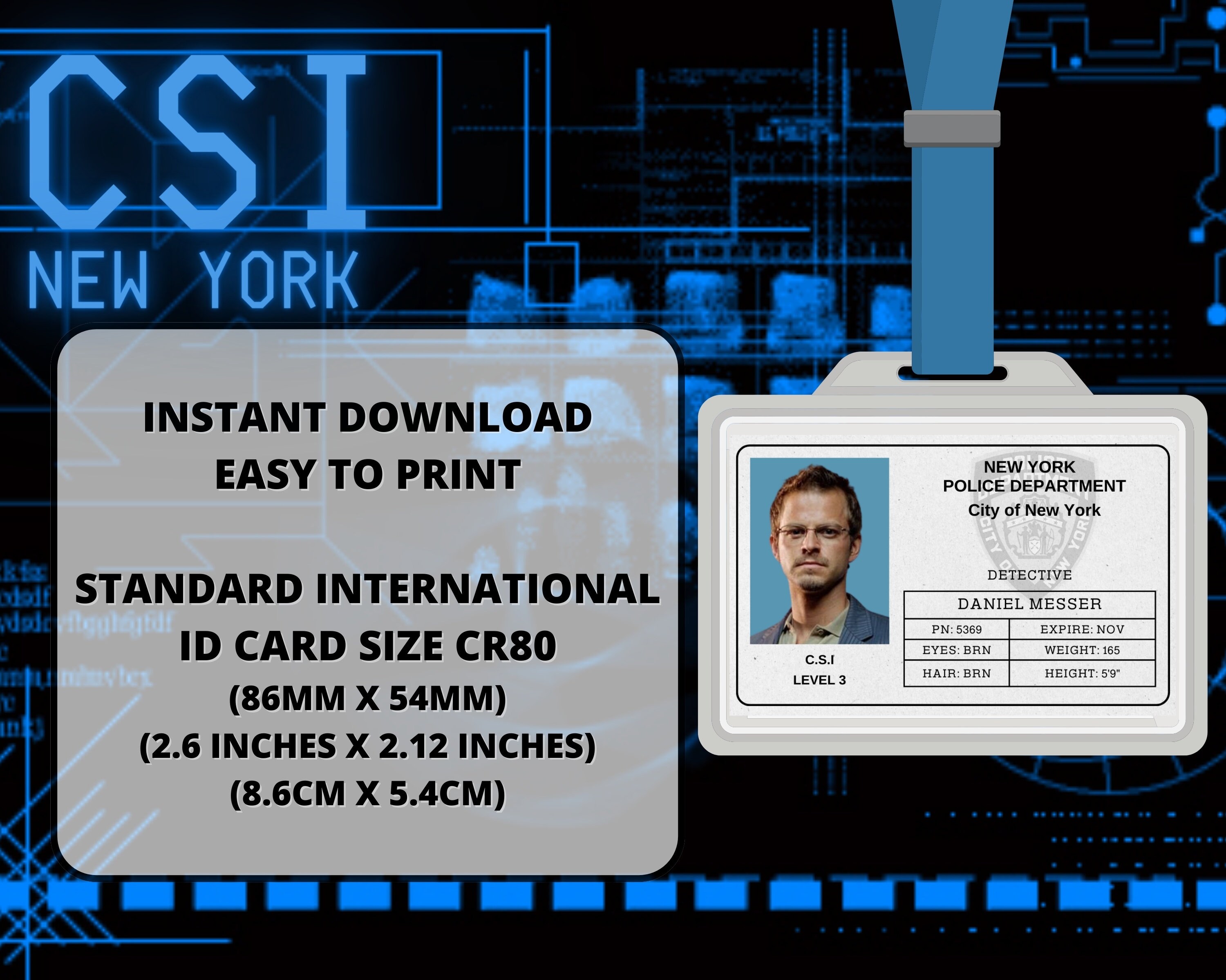 PRINTABLE Daniel Messer CSI New York Id Badge Cosplay - Etsy