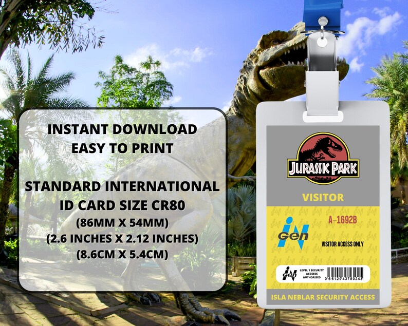 PRINTABLE Jurassic Park Visitor ID Card Park Division ID - Etsy