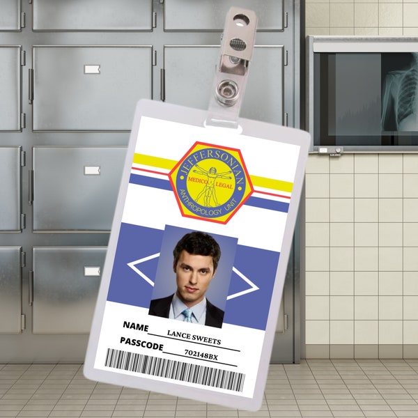 Printable LANCE SWEETS ID Card, Bones, Fbi Badge, Jeffersonian, Id card, Name badge, Replica, Cosplay accessories, Halloween