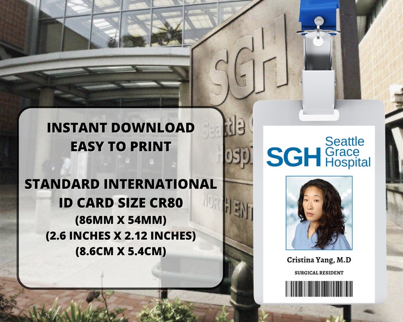 PRINTABLE CRISTINA YANG Surgical Resident Id Seattle Greys - Etsy