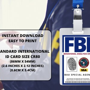 PRINTABLE FBI BAU Id Badge, Cosplay Accessories, Replica, Id Card, Name ...