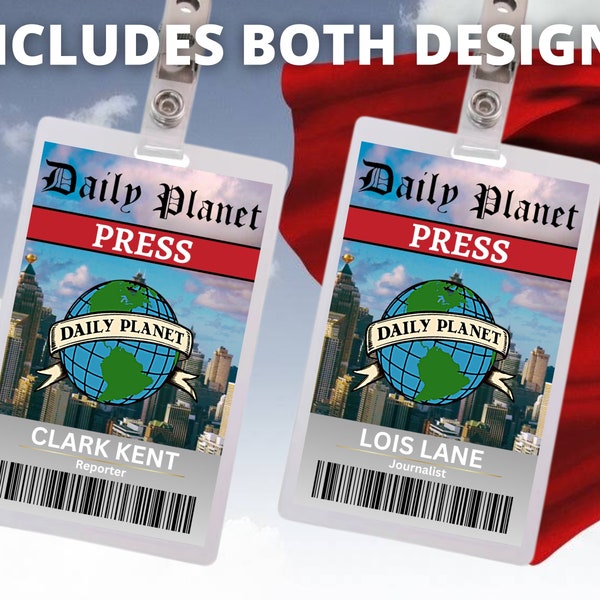 PRINTABLE Daily Planet, Clark Kent and Lois Lane Id Cards X2, Cosplay, Replica, Id card, Name badge, Costume, Halloween Party,